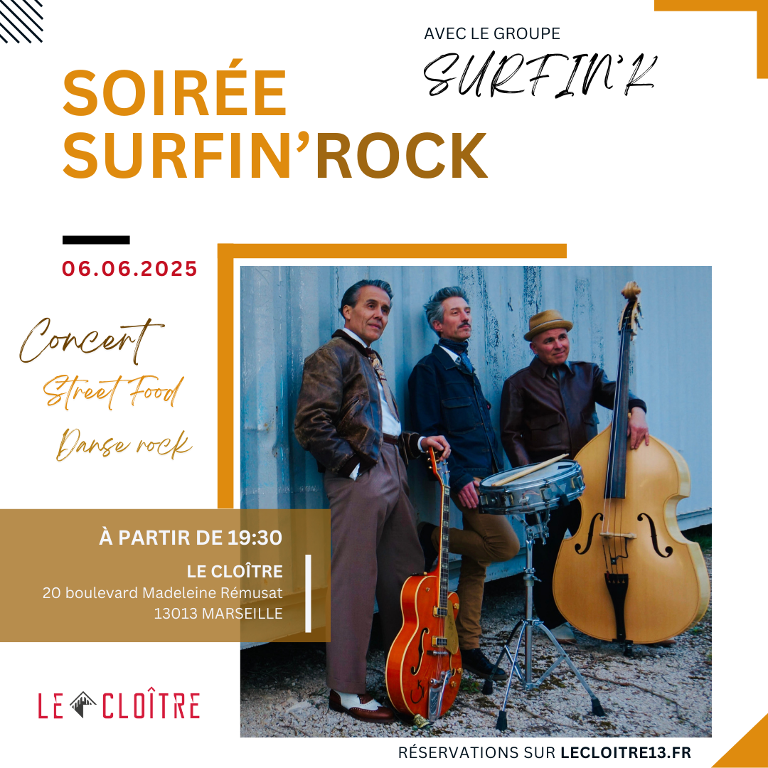 Soirée surfin rock au Cloître danse street food et concert Marseille