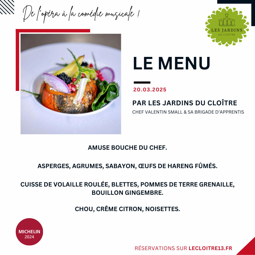 Menu Opéra mars 2025 chant lyrique Le Cloître